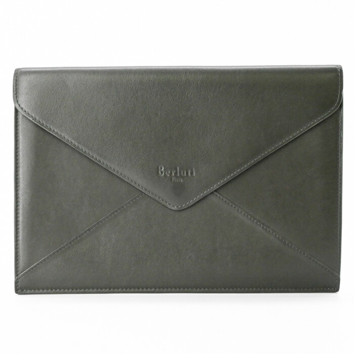 【美品】Berluti ベルルッティ クラッチペダル御徒面子 水茎の跡 二つ目御徒面子 カーキ 緑であること 緑 なめし革