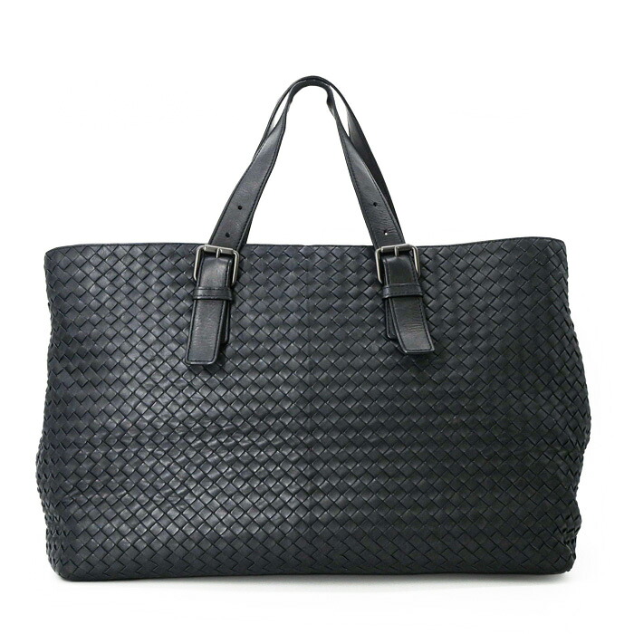 【美品】BOTTEGA VENETA ボッテガ ヴェネタ イントレチャート レザー トートバッグ ビジネス ネイビー