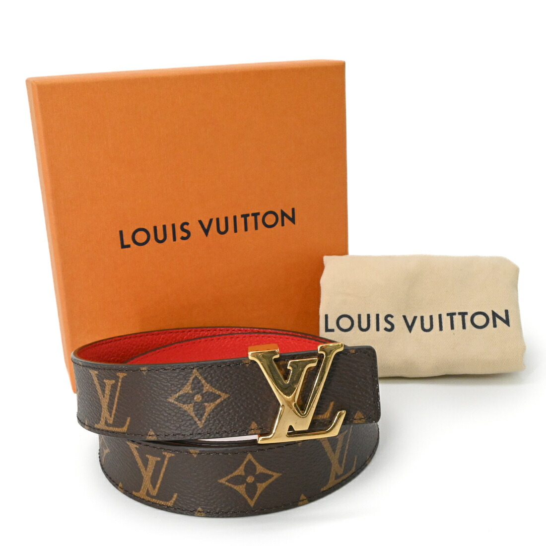 【美品】LOUIS VUITTON ルイヴィトン LVイニシャル ベルト リバーシブル モノグラム キャンバス ブラウン レッド #80 M0322 38,870円