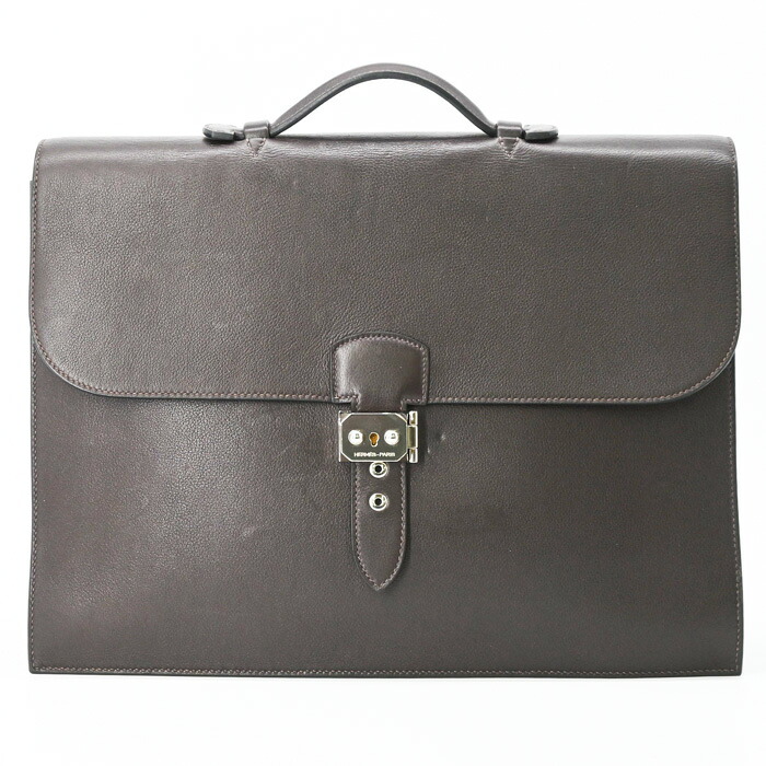 【美品】HERMES エルメス サックアデペッシュ 38 書きもの ヴォーエプソン 商行為御徒面子 ブリーフ容れもの 暗然たる赤銅色 バイ色つや 鍵欠品 ＃□P
