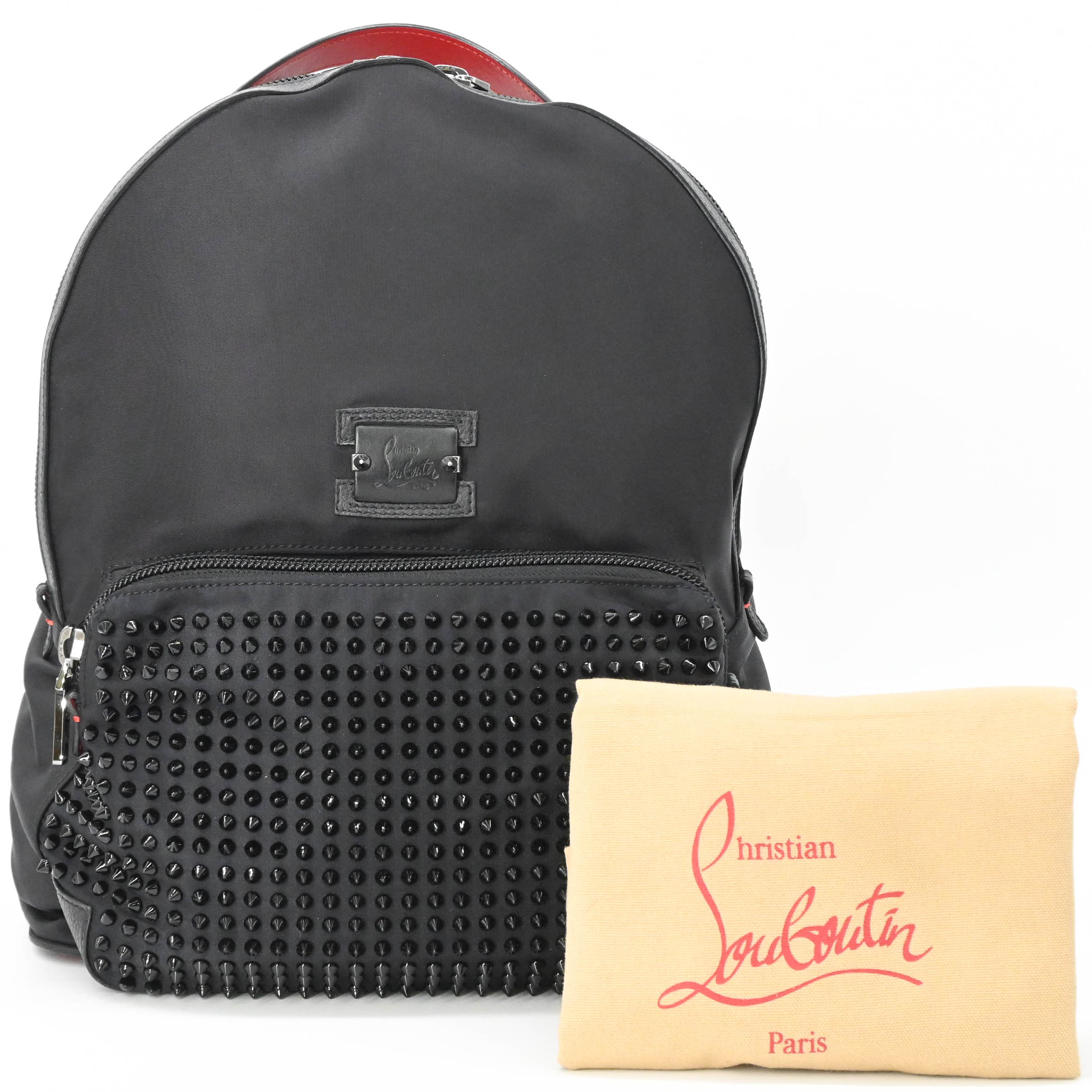 【美品】Christian Loubouti クリスチャンルブタン 背嚢 うしろ側容器に並べる ナイロン なめし革 黒いこと 赤いこと 黒 赤 1195141