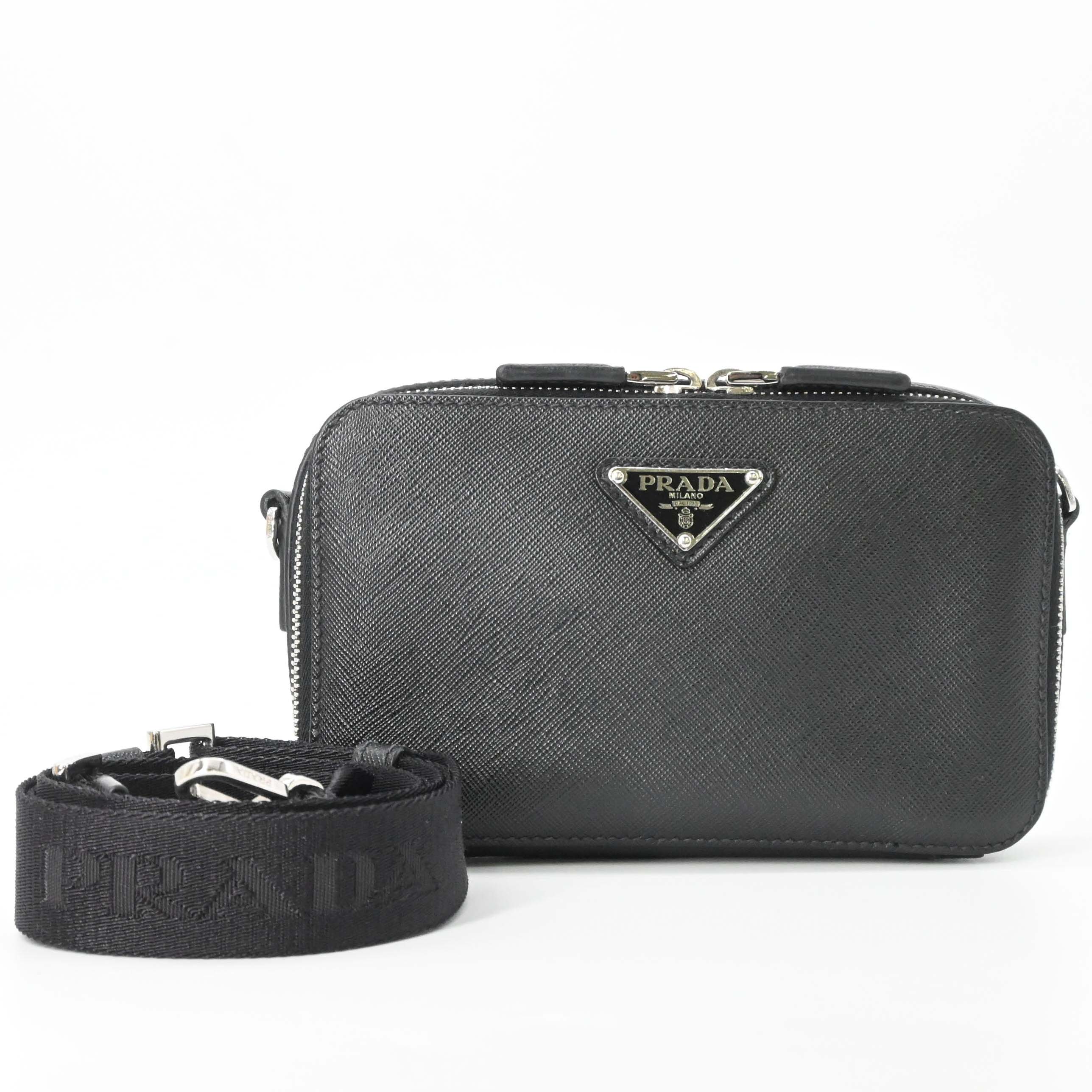 【美品】 PRADA プラダ ブリック サフィアーノレザー バッグ ショルダー ブラック 黒 ICチップ 2VH173｜ブランド買取販売SRC