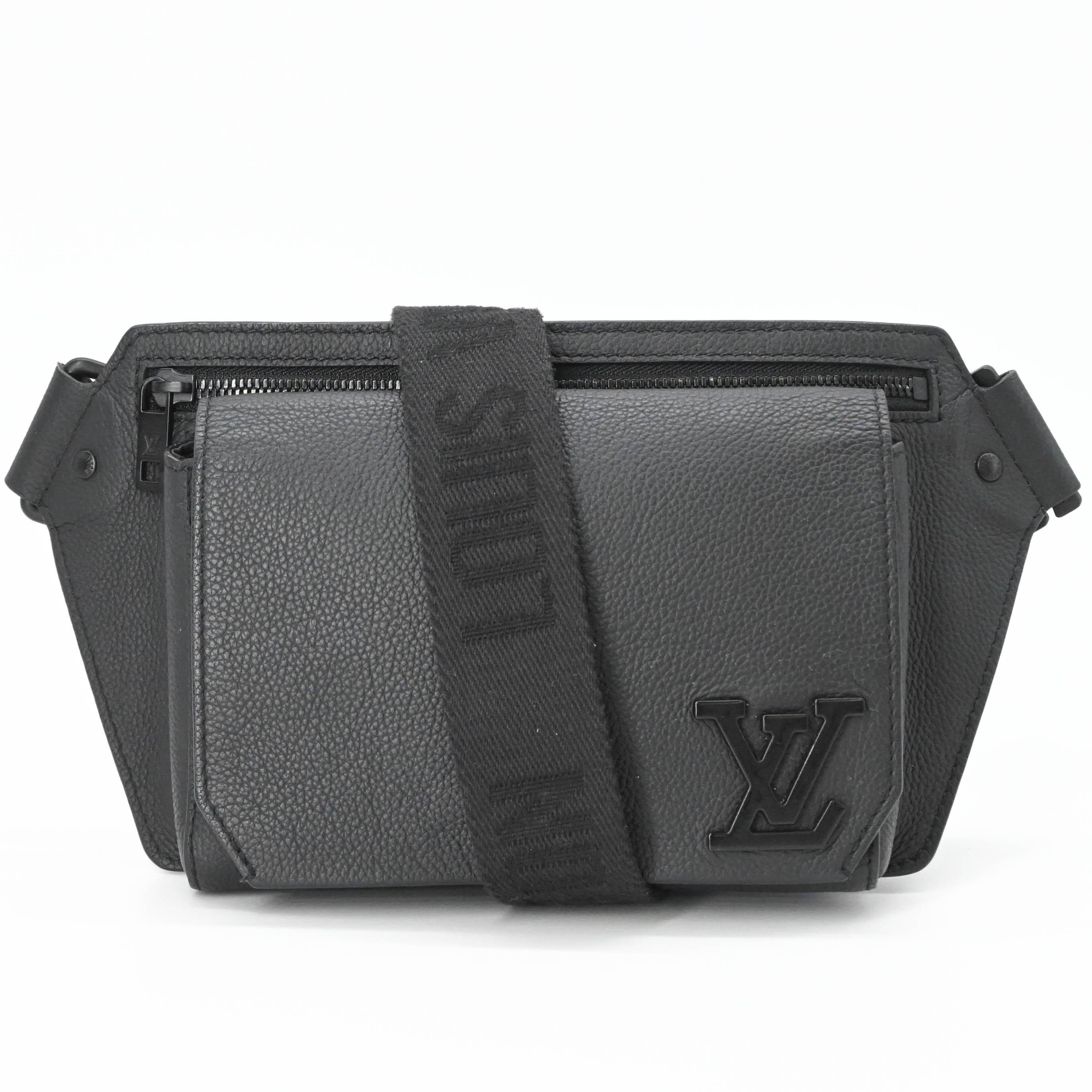 【美品】LOUIS VUITTON ルイ ヴィトン LVアエログラム テイクオフ スリング ボディバッグ ウエストバッグ ショルダーバッグ レザー 黒 ブラック メンズ M57081