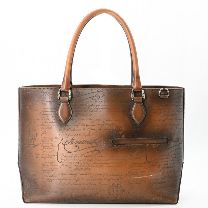 【美品】Berluti ベルルッティ トゥジュール トバコ スクリットレザー カリグラフィ メンズ トートバッグ 商行為 赤銅色 茶