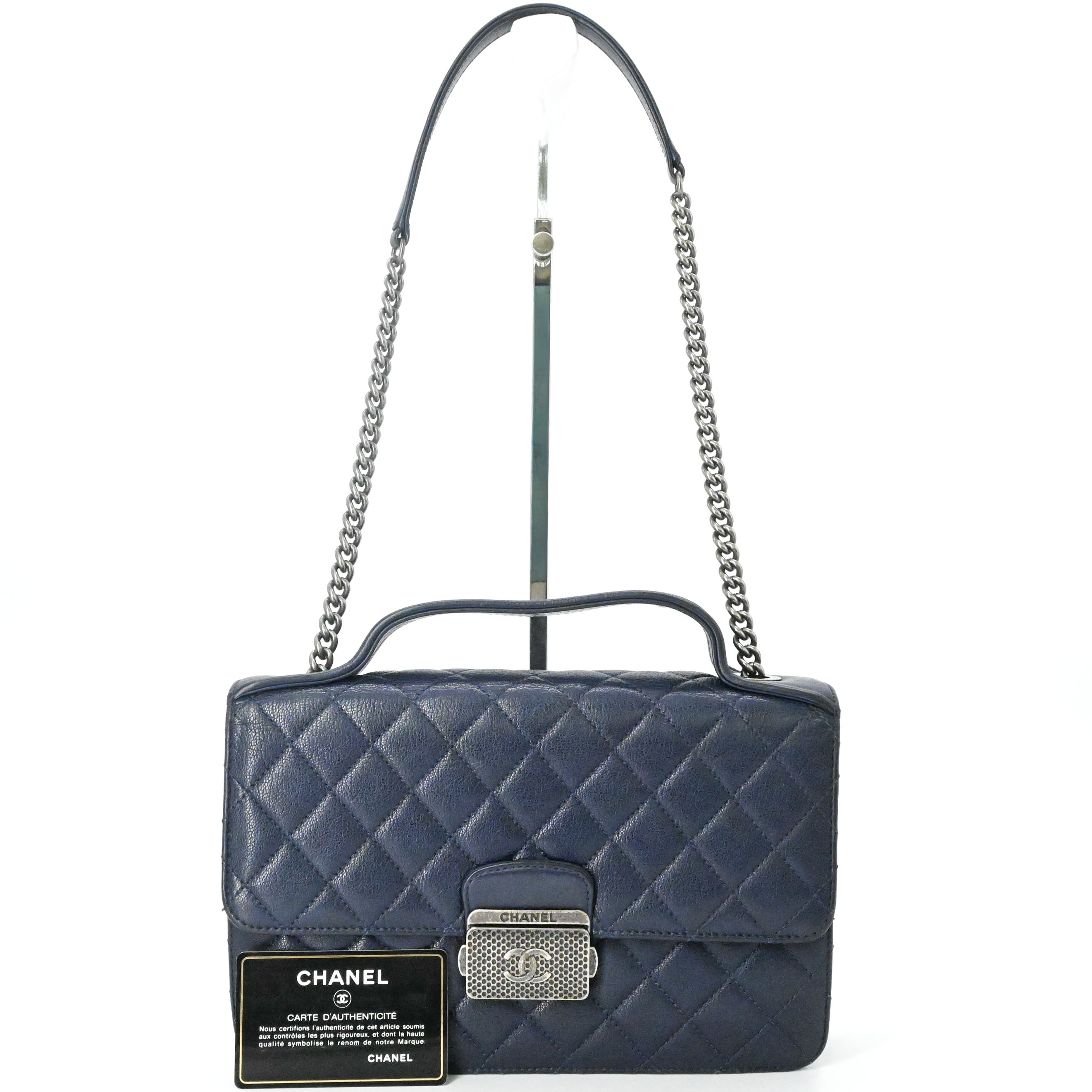 【美品】CHANEL シャネル マトラッセ チェーン ショルダー トップハンドル ショルダーバッグ ハンドバッグ チェーン ネイビー 青 レディース シール有|ブランド買取販売SRC