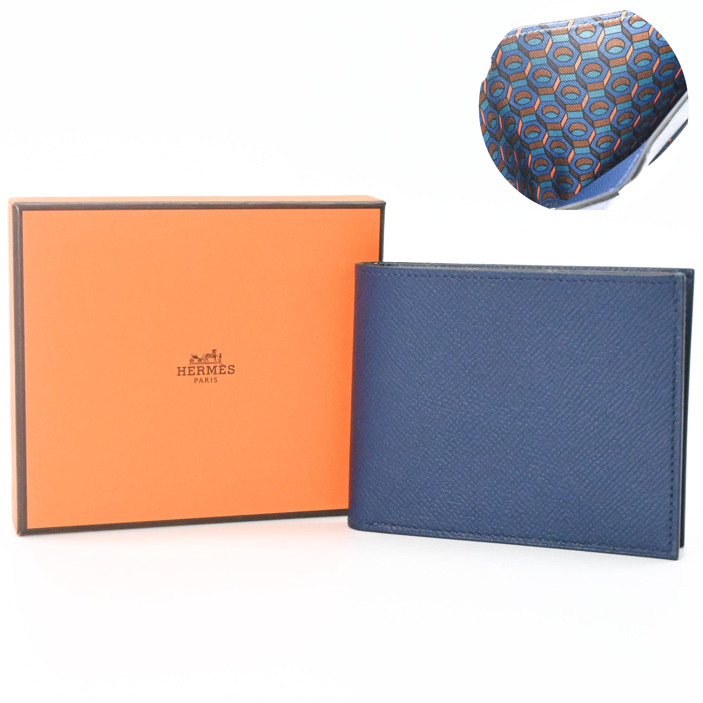 【未当て嵌める品】HERMES エルメス シチズン ツイル コンパクトシルクイン 二つ折金入れ ヴォーエプソン メンズ 米国海軍 青  D目じるし