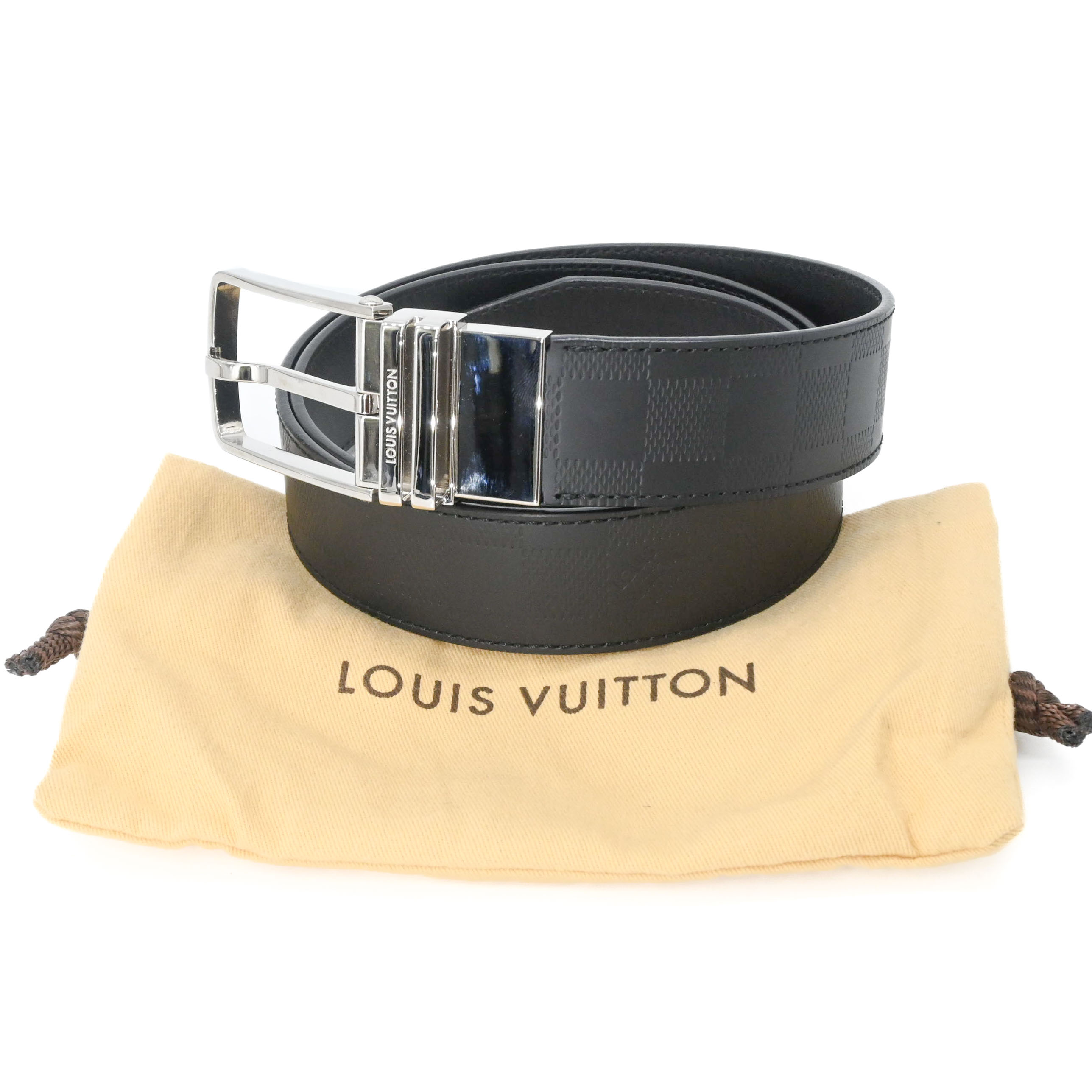 【未当て嵌める品】LOUIS VUITTON ルイヴィトン ダミエアンフィニ サンチュールボストン 胴締め リヴァーシブル しろがね色金具 メンズ 黒 黒いこと#95 M9674