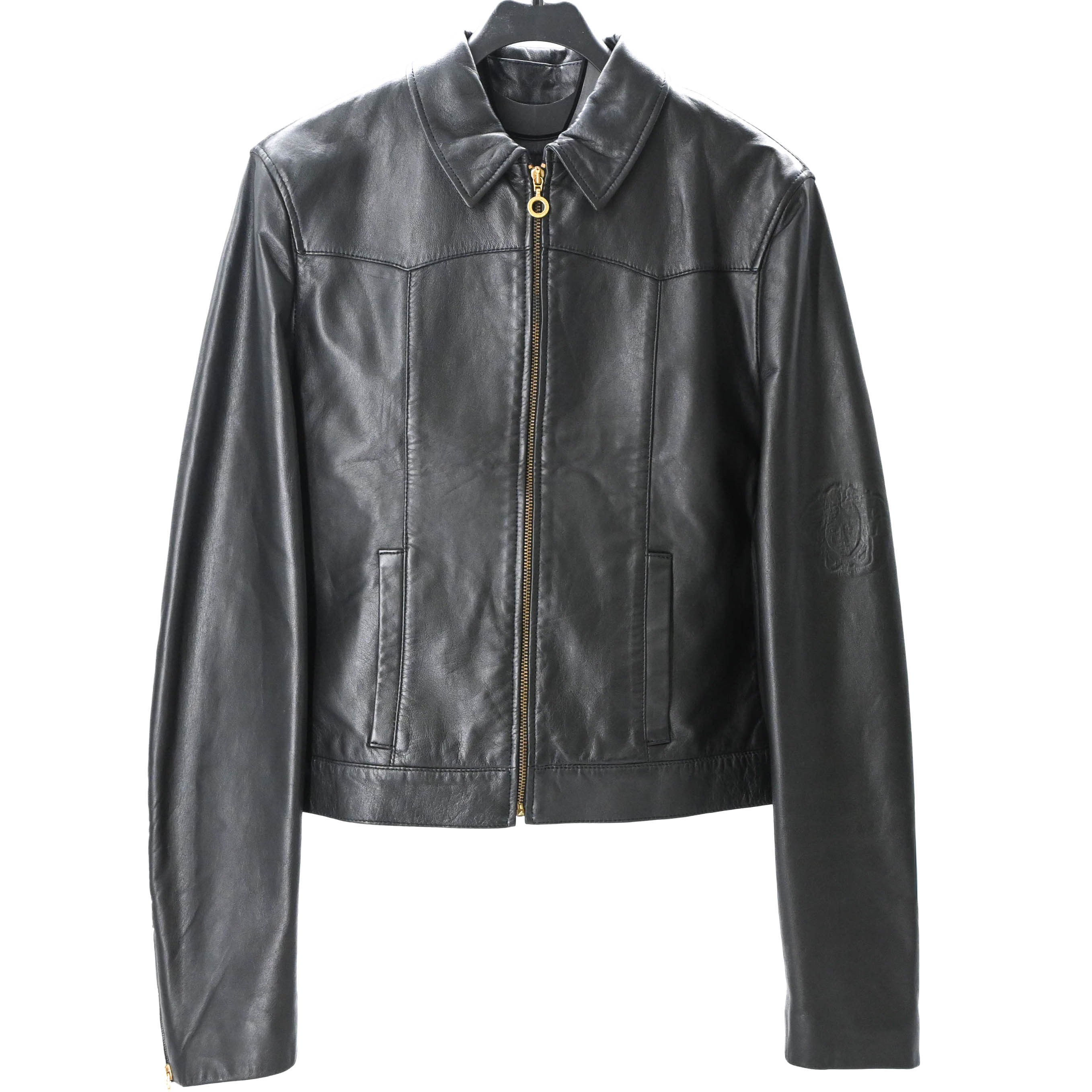 【美品】VERSACE ヴェルサーチ ライダース レザー ジャケット メデューサ レディース ブラック 黒 ＃40｜ブランド買取販売SRC