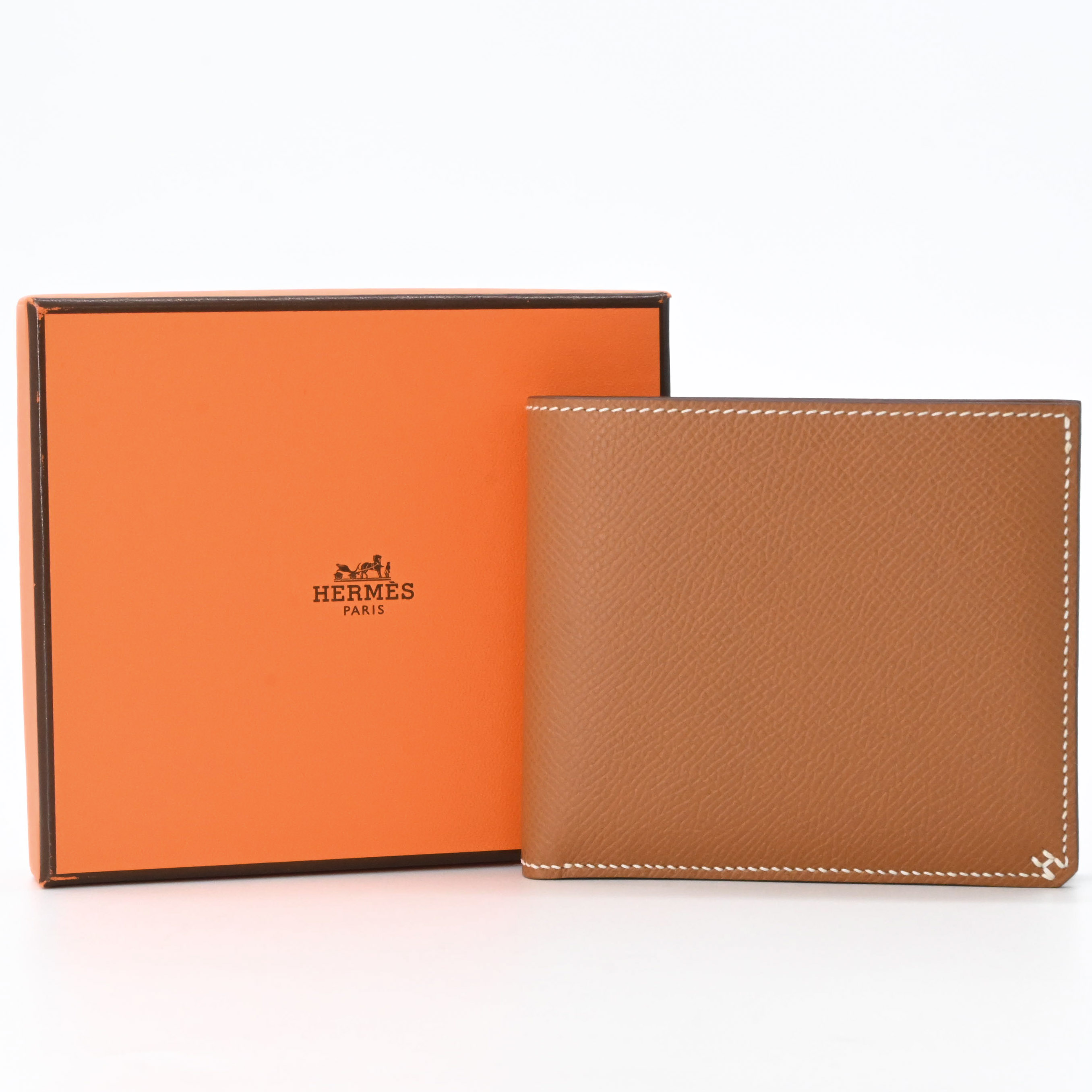 【未使用品】HERMES エルメス セリエコンパクト 二つ折り財布 ヴォーエプソン ゴールド ブラウン 茶 ＃K刻印｜ブランド買取販売SRC