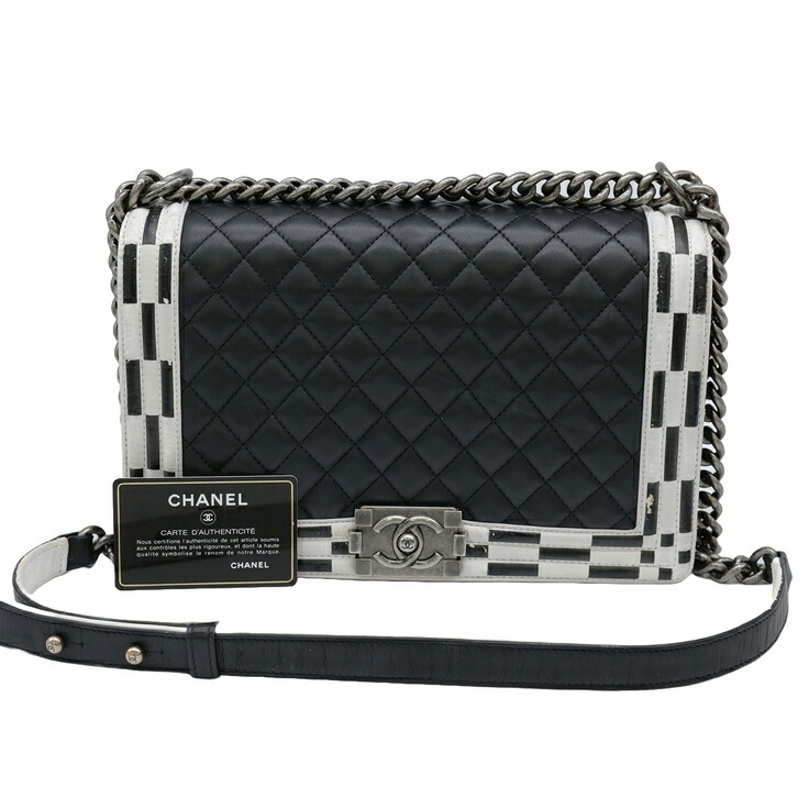 【お値引き】CHANEL シャネル ボーイシャネル チェーン ショルダー ラムスキン ブラック ホワイト シール有 A92193 167,400円