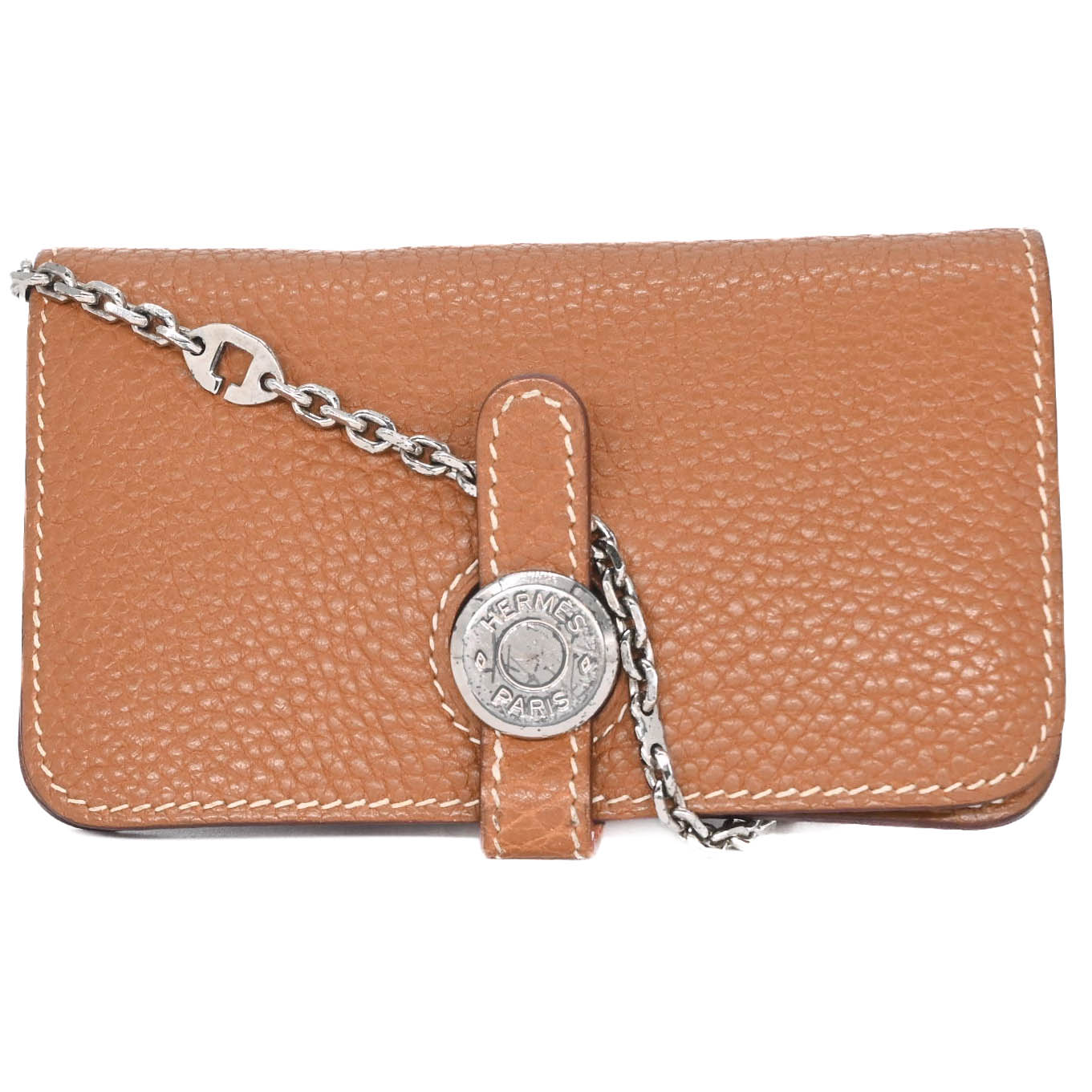 (美品)HERMES ドゴン コンパクトウォレット □Q刻印 チェーン付き HERMES ドゴン コンパクトウォレット □Q刻印 金具ゴールド