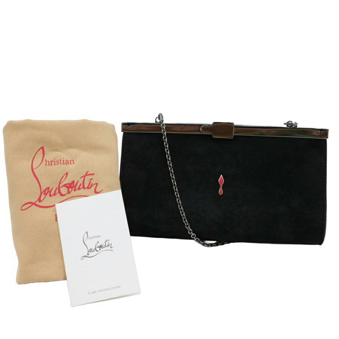【お割り引き】【未当て嵌める品】Christian Louboutin クリスチャンルブタン 寄りあい御徒面子 チェーン店肩部 2WAY クラッチペダルうしろ側 スエードクロス 黒いこと 黒