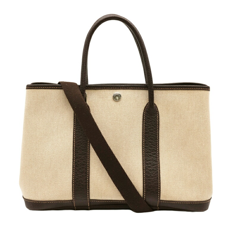 【お値引き】HERMES エルメス ガーデンパーティ 30 TPM ハンドバッグ トート レザー トワルアッシュ ベージュ ブラウン 茶 □I スト付き