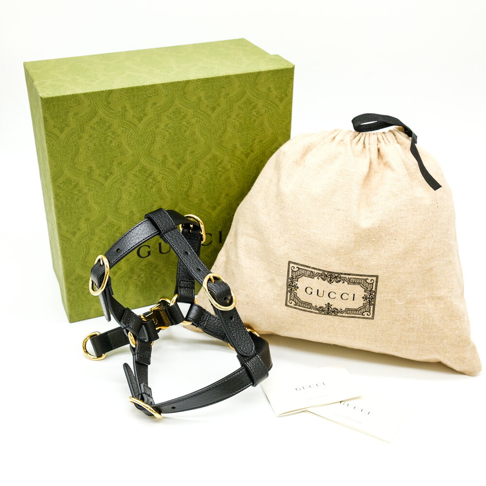 【お値引き】【未使用品】 GUCCI グッチ インターロッキングG ドッグ ハーネス 愛犬 ＃S レザー ブラック 黒 692963 箱付