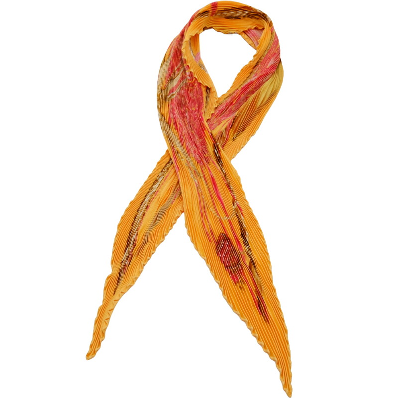 【お値引き】【未使用品】HERMES エルメス スカーフ プリーツカレ Jardin Creole クレオルの楽園 シルク100％ オレンジ イエロー｜ブランド買取販売SRC２号店