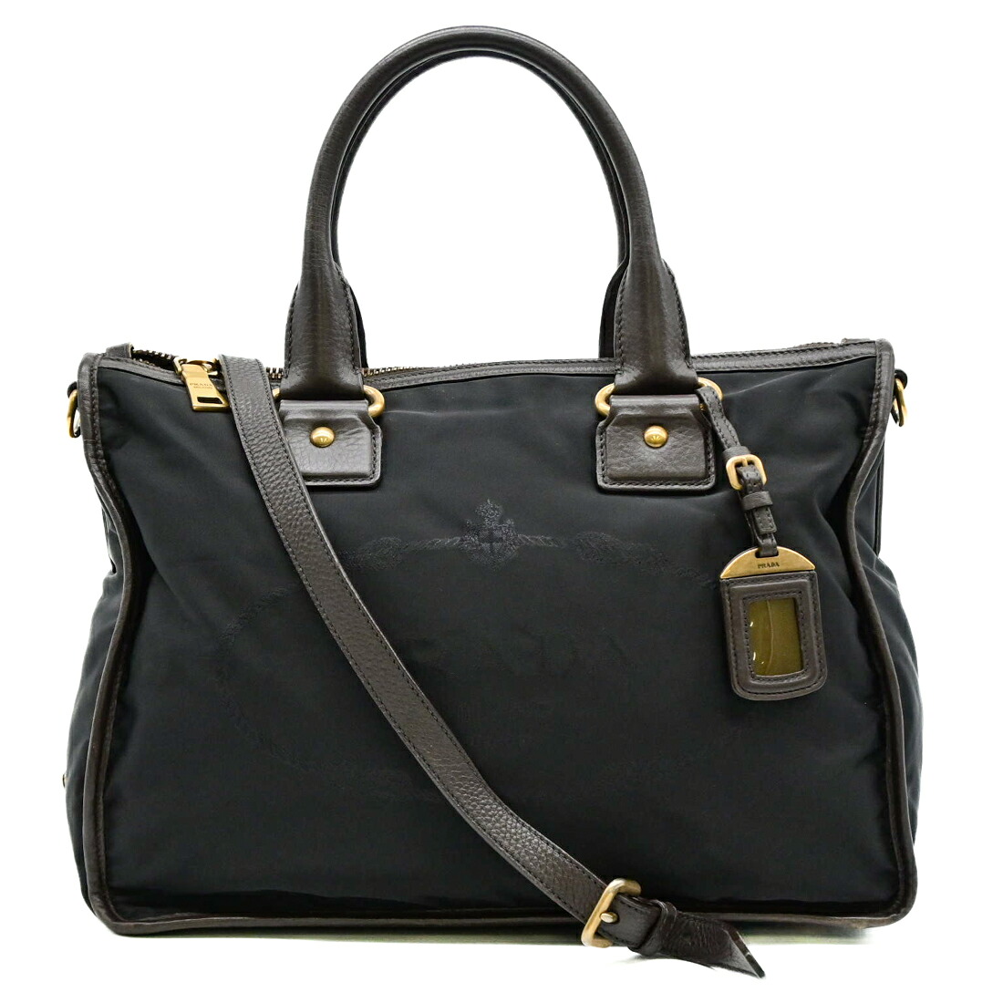 【お値引き】PRADA プラダ ジャガードロゴ 三角ロゴプレート ショルダー ハンドバッグ 2WAY トート ナイロン ビジネス ブラック ブラウン BL0748