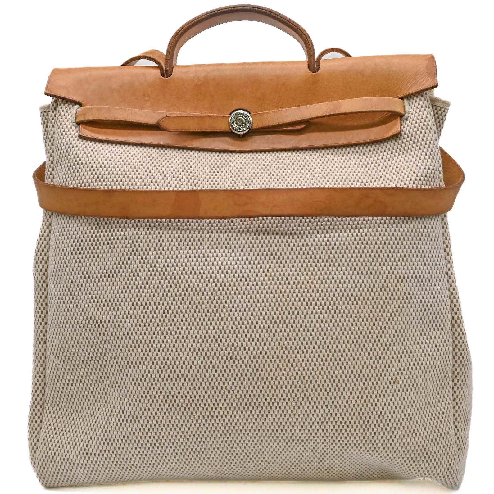 【お値引き】HERMES エルメス エールバッグ MM ショルダー ハンドバッグ 2WAY トワルGM キャンバス レザー ブラウン ベージュ #□G カデナ鍵付き