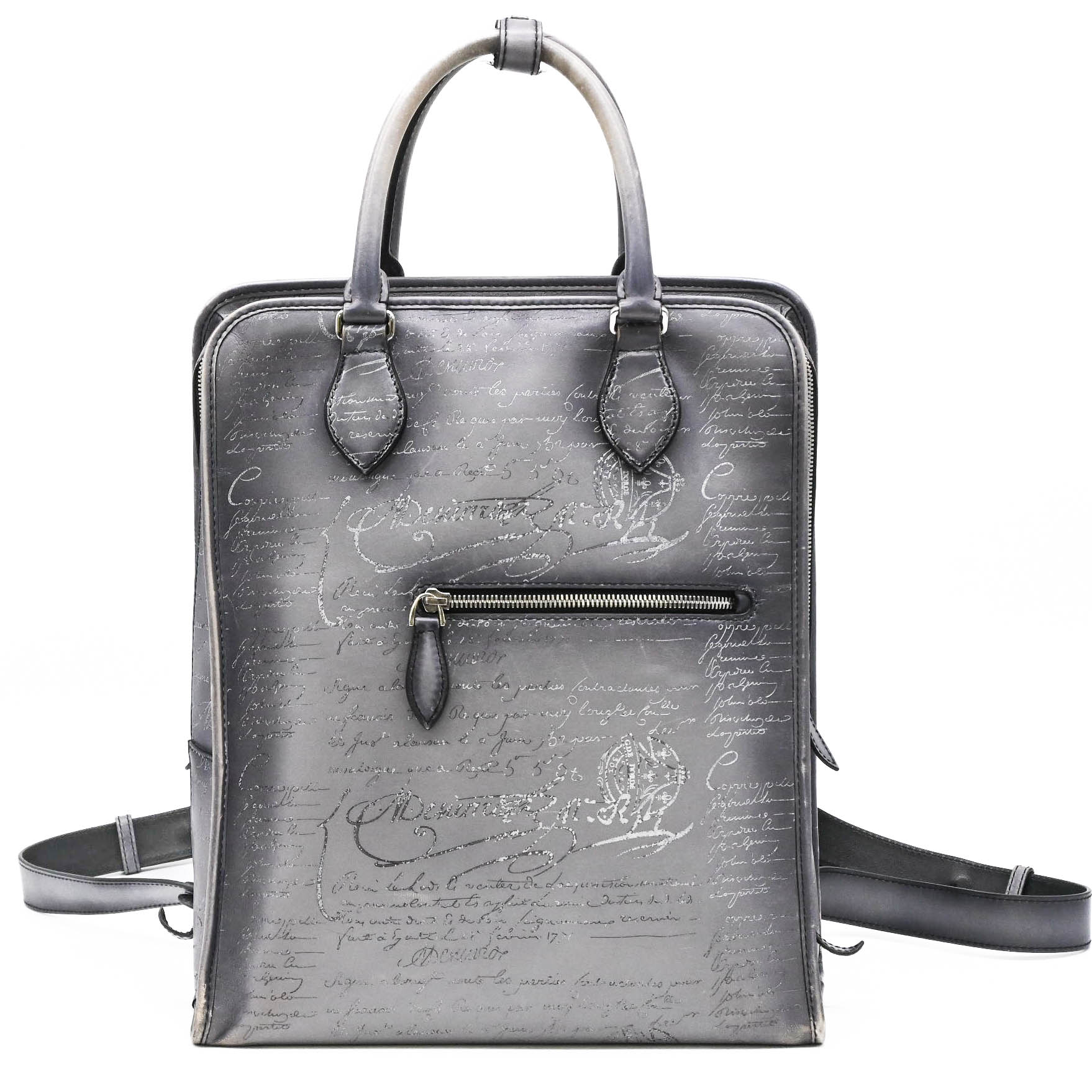 【お値引き】Berluti ベルルッティ カリグラフィ プルミエ ジュール 鞄 ビジネス リュックサック ハンドバッグ グレー スクリットレザー メンズ