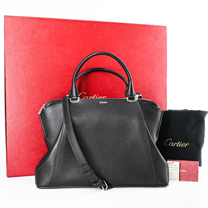 【お割り引き】【美品】Cartier カルティエC ドゥ カルティエ SM 肩部 2WAY ハンドバック なめし革 黒いこと 黒  レディース