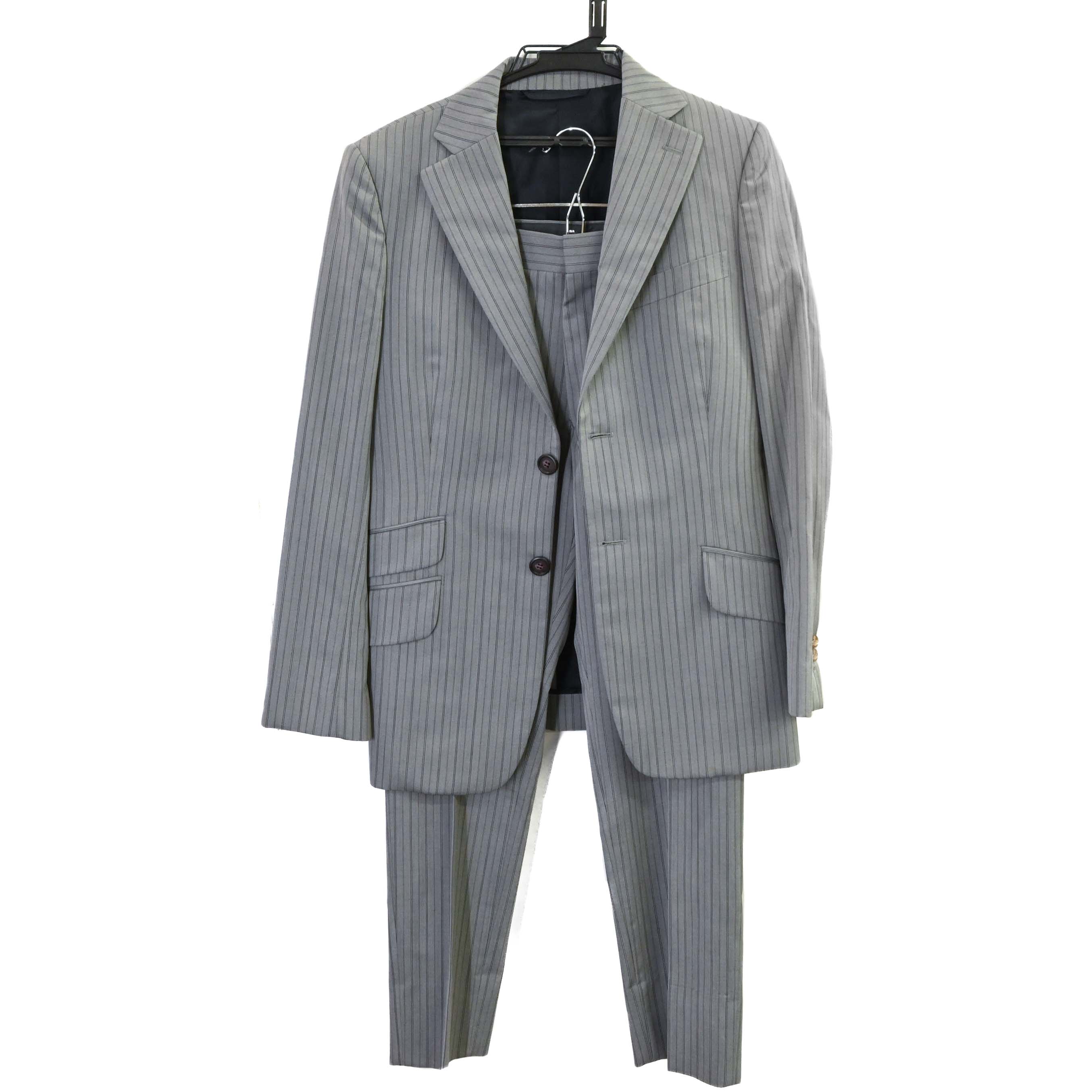 【美品】Vivienne Westwood ヴィヴィアン ウエストウッド メンズ セットアップ スーツ ジャケット ボトムス グレー ストライプ #46 クリーニング済