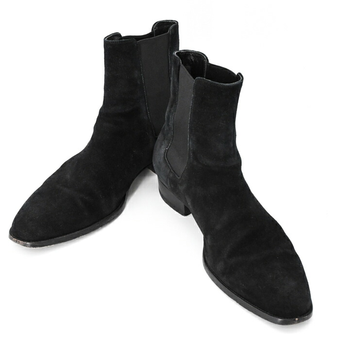 SAINT LAURENT サンローラン ヒールブーツ サイドゴア 靴 スエード 黒 ブラック メンズ #43
