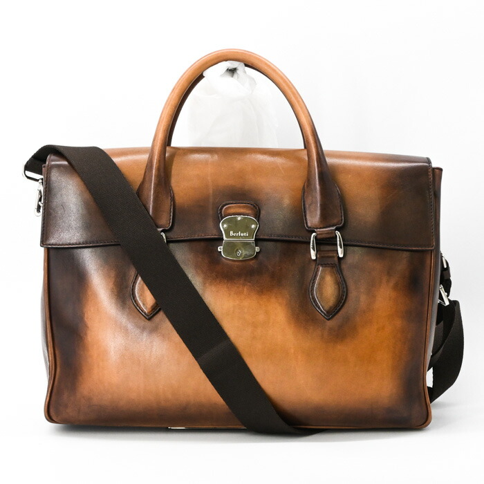 【美品】Berluti ベルルッティ エミーオ スクリットレザー ビジネスバッグ メンズ 2way トート ショルダー トバコ ブラウン｜ブランド買取販売SRC２号店