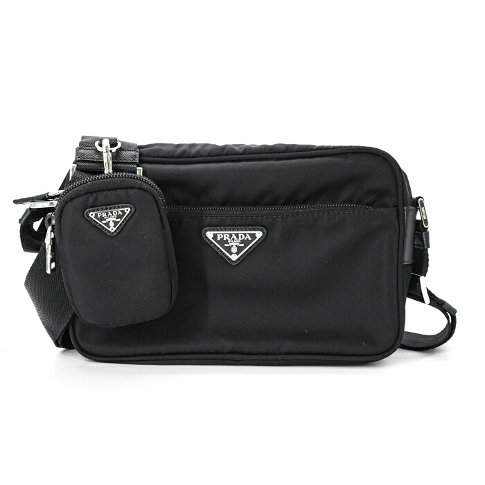 【美品】 PRADA プラダ Re-Nylon ショルダーバッグ ナイロン ユニセックス サフィアーノレザー ブラック 黒 ミニポーチ付き 1BC167
