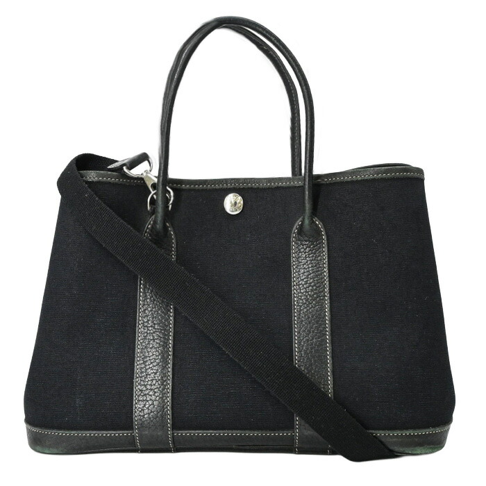 HERMES エルメス ガーデンパーティ 30 TPM ハンドバッグ トート レザー キャンバス ネゴンダ ブラック ストラップ付 #□H｜ブランド買取販売SRC２号店