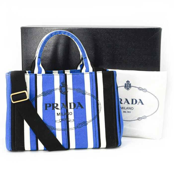 【美品】PRADA プラダ カナパ ハンドバッグ ショルダー 2WAY キャンバス ブルー 青 レディース