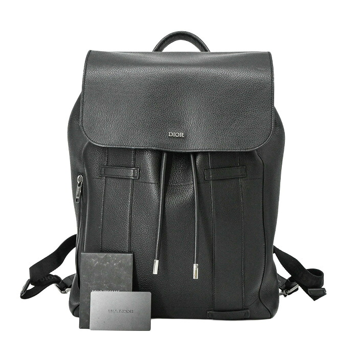 【美品】DIOR HOMME ディオール オム ロゴ リュックサック バックパック デイバッグ レザー ブラック レディース メンズ 1ESBA102