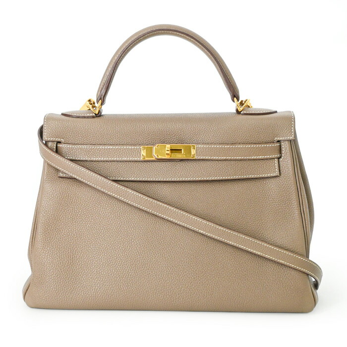 【美品】HERMES エルメス ケリー 32 ハンドバッグ ショルダー 内縫い トリヨンクレマンス エトゥープ ベージュ #□Q 鍵欠品 ストラップ付 752,430円