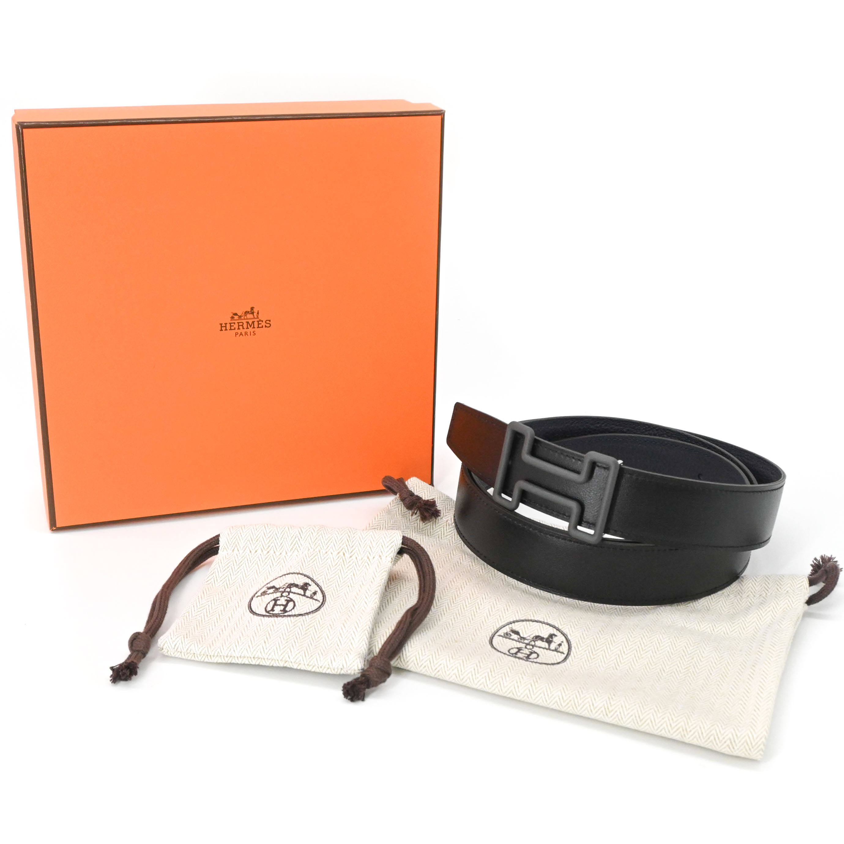 【未使用品】HERMES エルメス ベルト トゥナイト コンスタンス BOXカーフ トゴ バイカラー リバーシブル ブラック ネイビー 黒 青 W刻印 ＃110