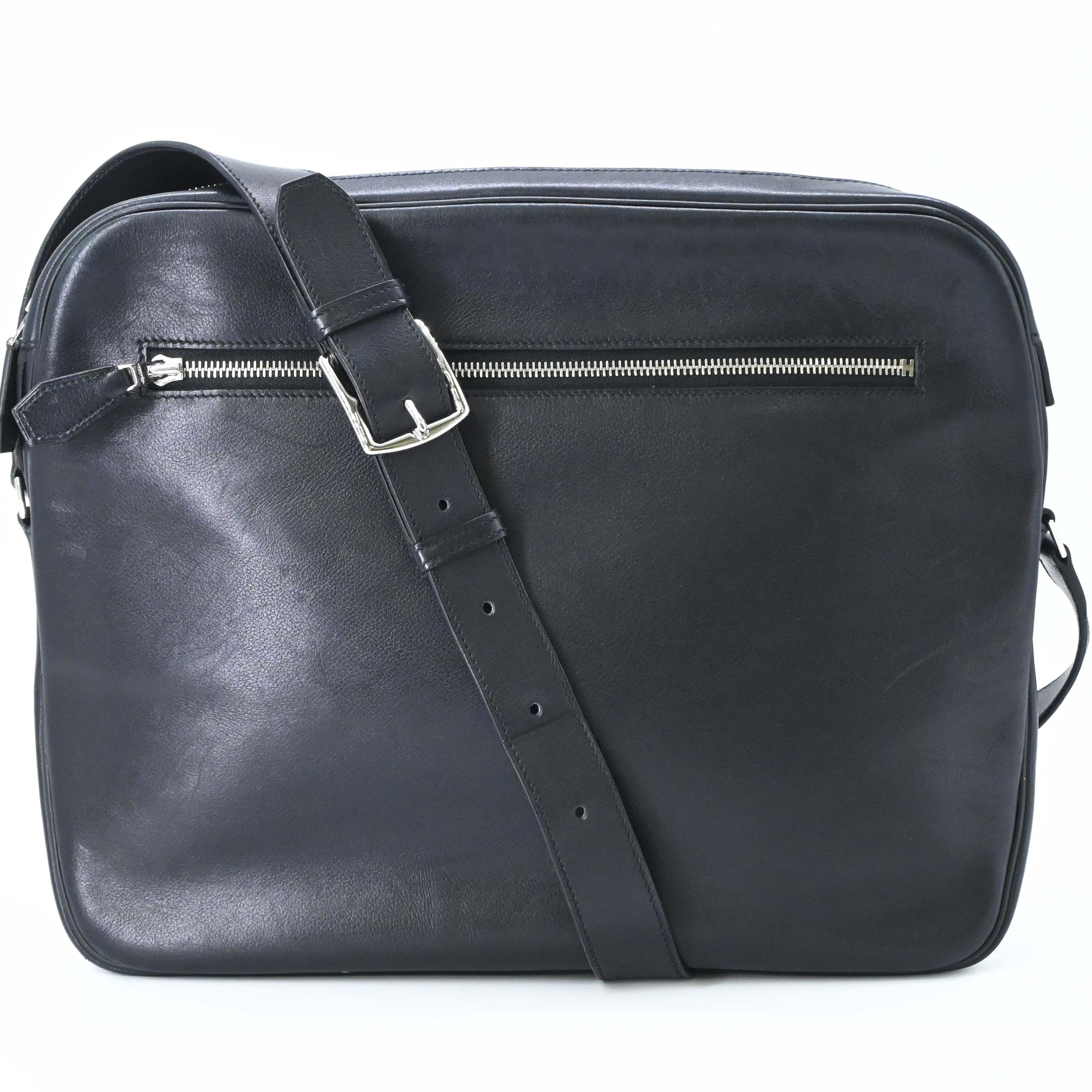 HERMES エルメス サックエブドリポーター ショルダーバッグ ブリーフケース エバーグレイン メンズ ブラック 黒 D刻印｜ブランド買取販売SRC２号店