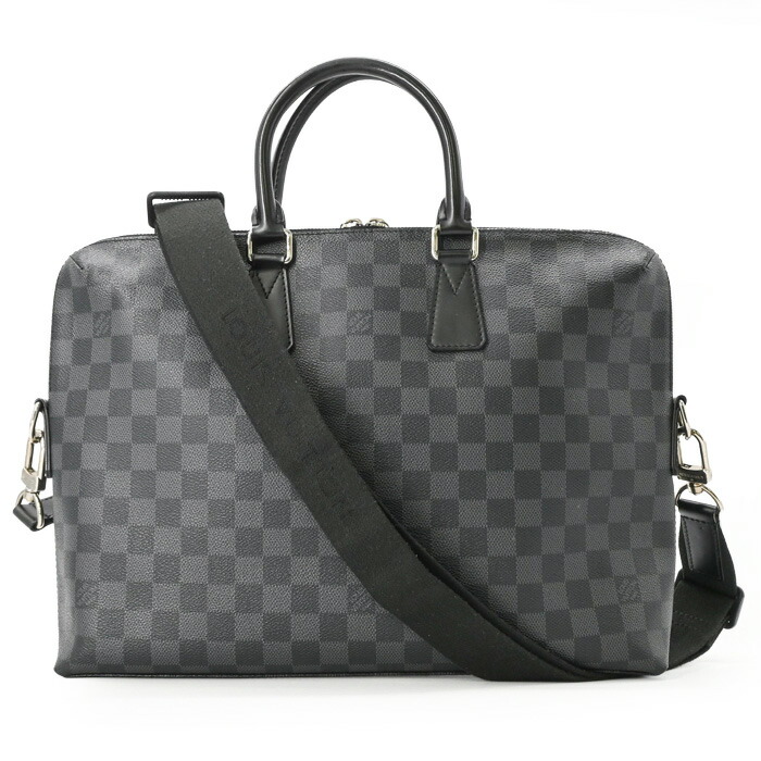 【美品】LOUIS VUITTON ルイ ヴィトン ダミエ・グラフィット PDJ ブリーフ容れもの 袋 商行為御徒面子 メンズ 黒いこと N48224 ストラップ付
