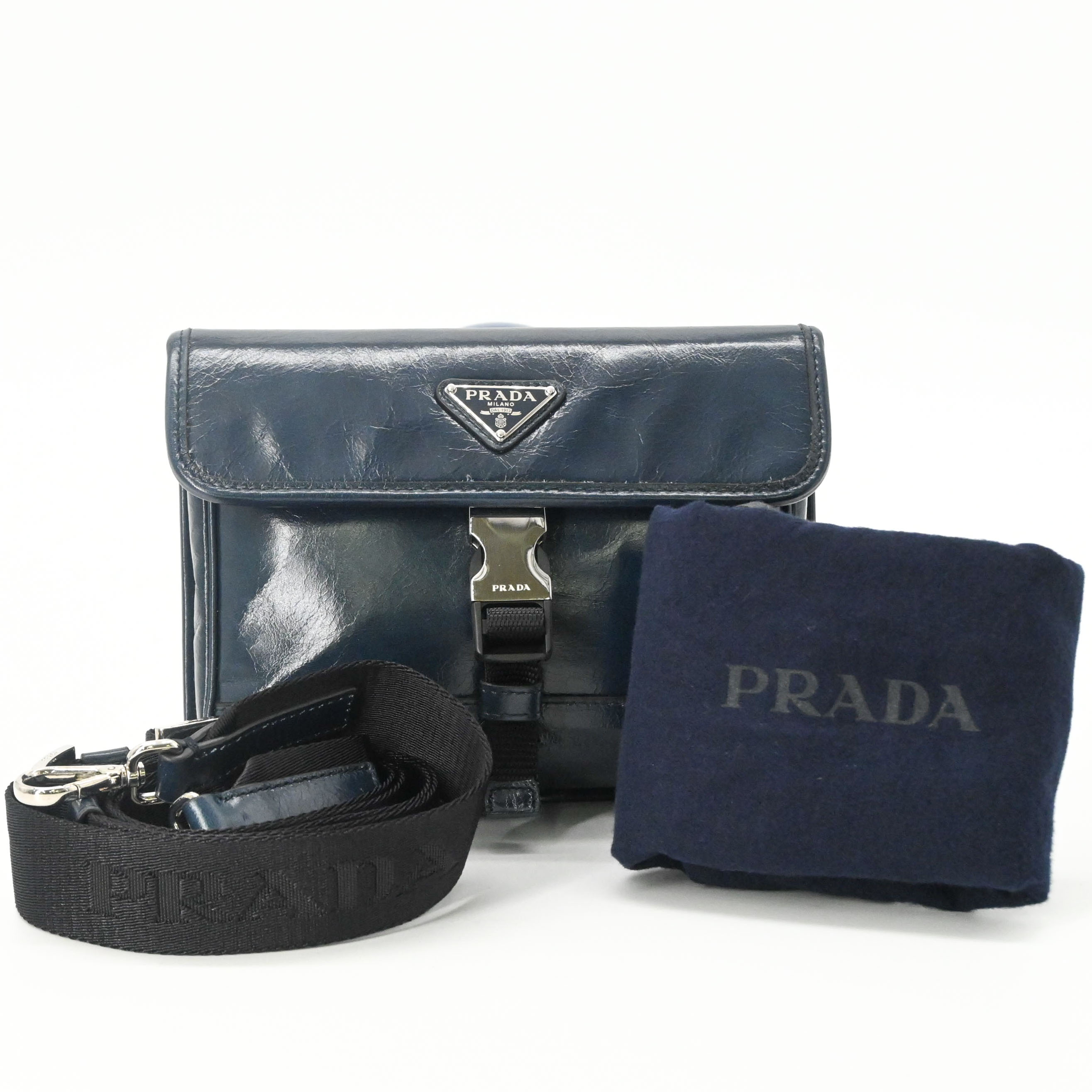 【美品】PRADA プラダ ソフトルックスレザー ショルダーバッグ 上半身御徒面子 テスート 米国海軍 青 集積回路心付け