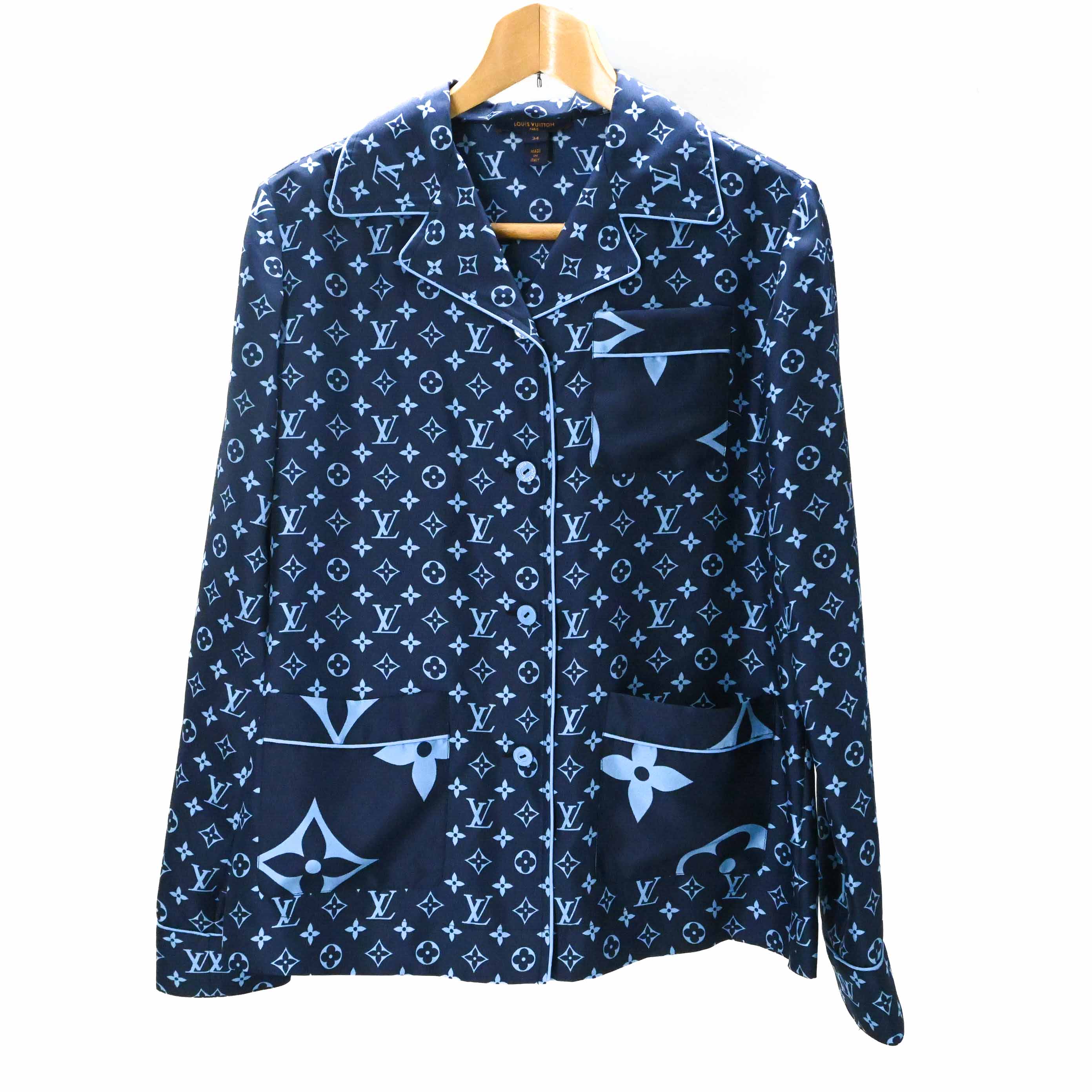 【未使用品】LOUIS VUITTON ルイヴィトン モノグラム 2022AW LV エスカル パジャマ シャツ シルク100% ブルー ネイビー 青 #34|ブランド買取販売SRC2号店