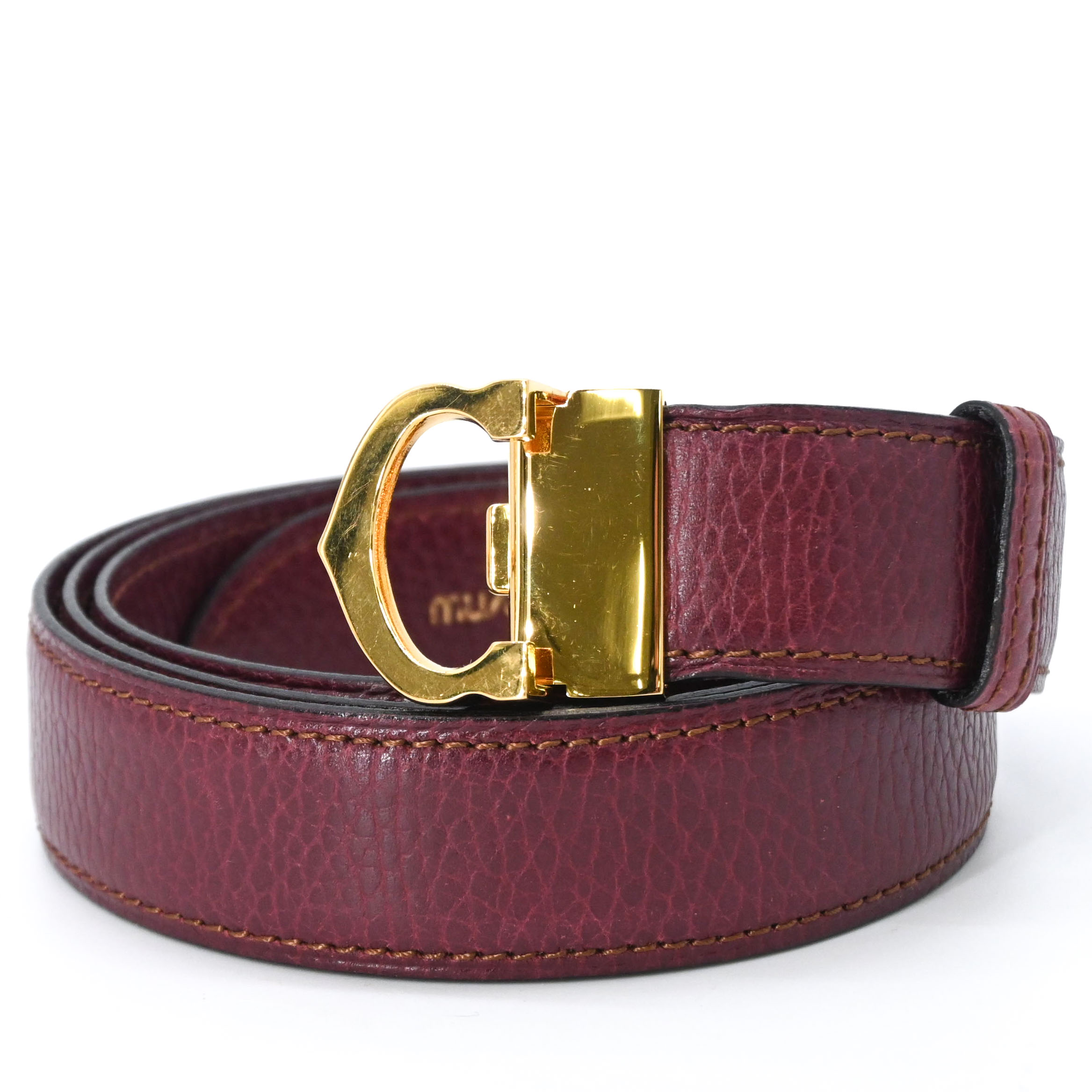 【美品】Cartier カルティエ マストライン Cバックルア レザー ベルト レディース ゴールド金具 ボルドー 赤 #110|ブランド買取販売SRC2号店