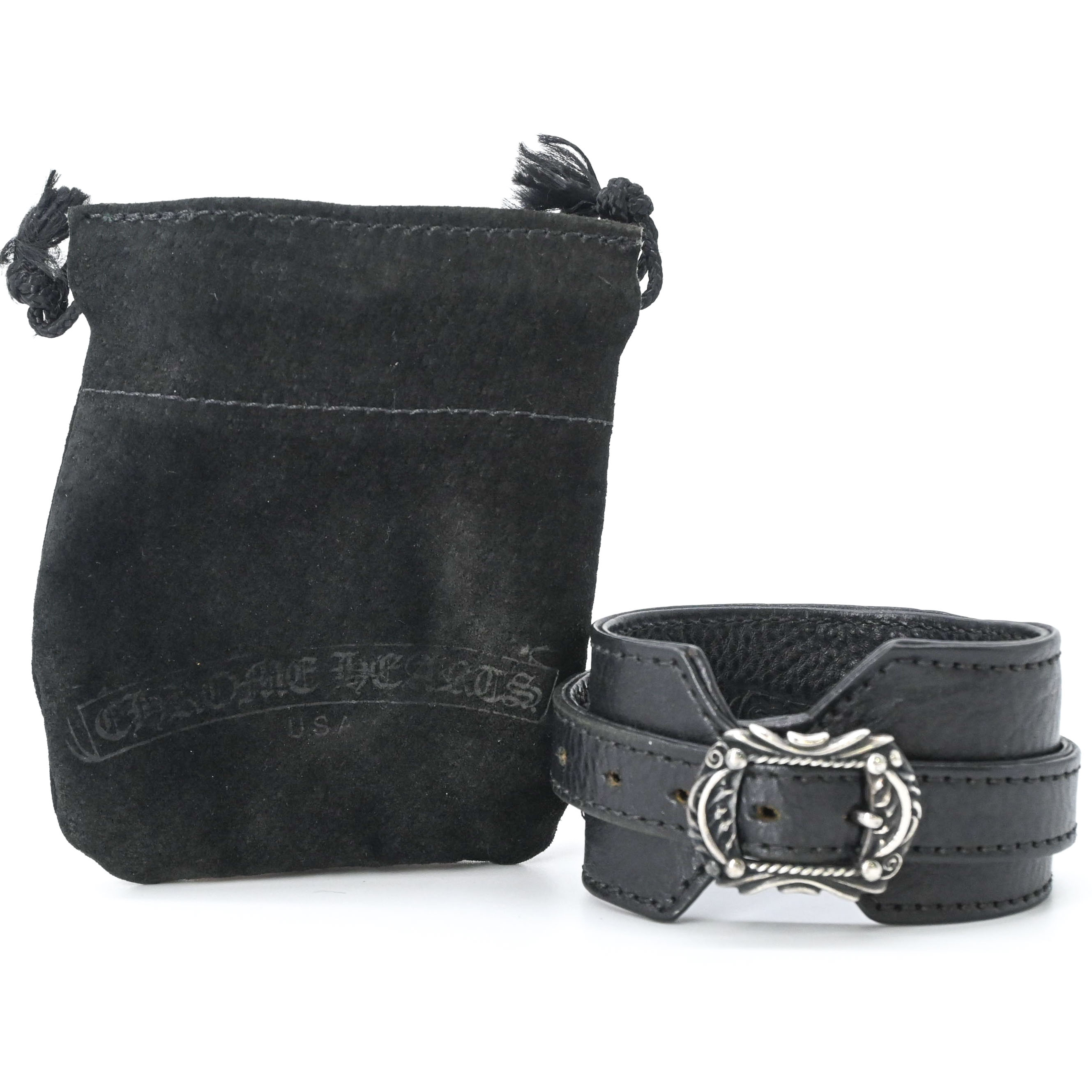 【美品】Chrome Hearts クロムハーツ ロックンロール ブレスレット レザー メンズ シルバー ブラック 黒 ＃1｜ブランド買取販売SRC２号店 65,890円