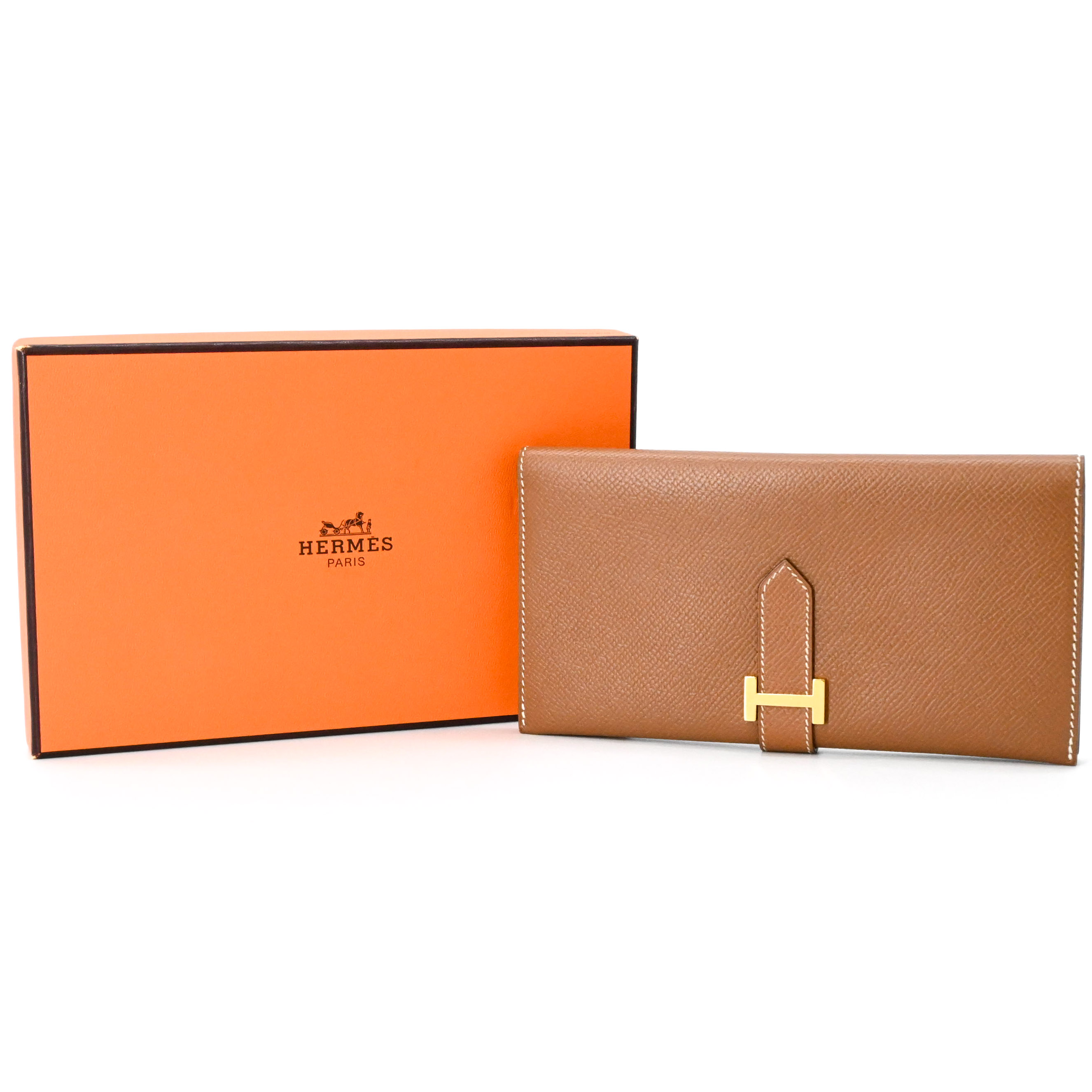 【美品】HERMES エルメス ベアン 古典派音楽 長銭入れ レディース クシュベル ゴールド 赤銅色 茶 ゴールド金具 ＃□D目じるし