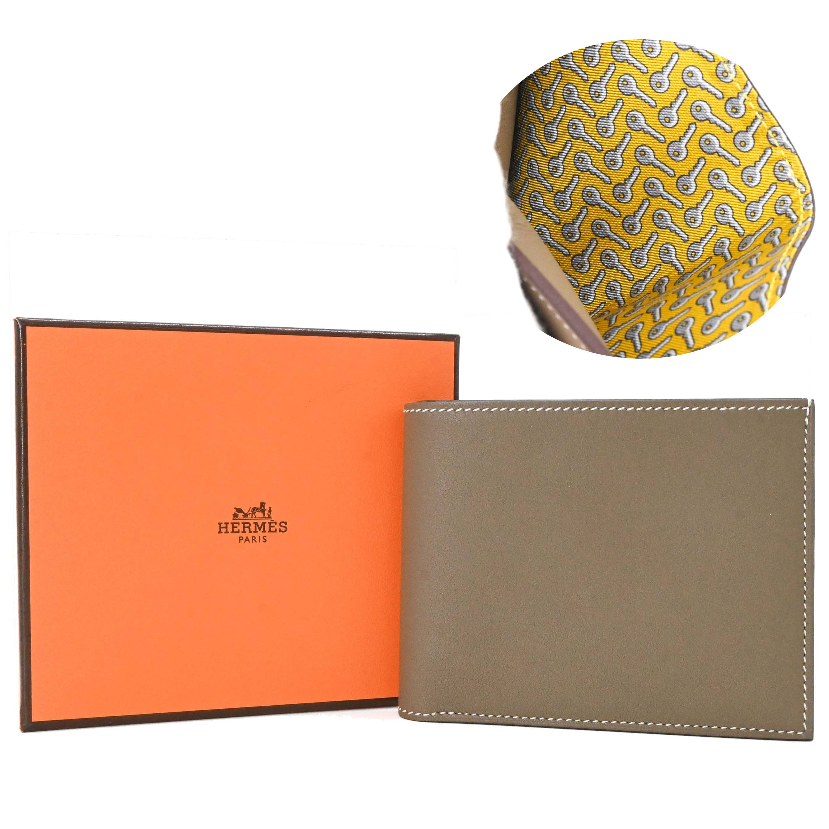 【未使用品】HERMES エルメス シチズン ツイル コンパクトシルクイン 二つ折財布 札入れ ヴォーエプソン エトゥープ グレージュ イエロー 黄色 #B刻印｜ブランド買取販売SRC２号店