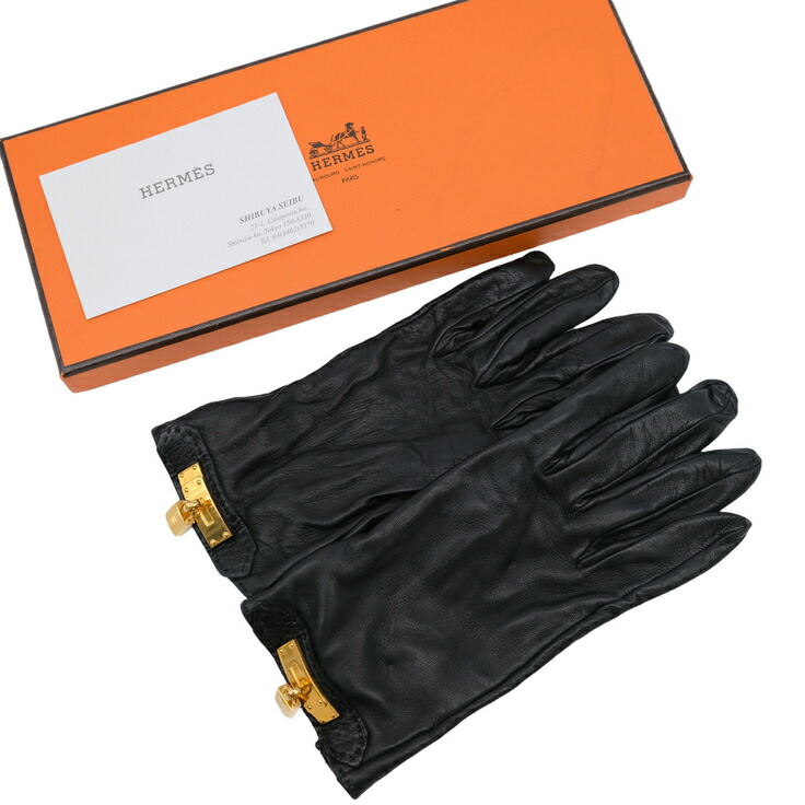 HERMES　エルメス　ケリー レザー グローブ 手袋　 7 1/2 HERMES エルメス ケリーグローブ レザーグローブ 手袋 ブラック