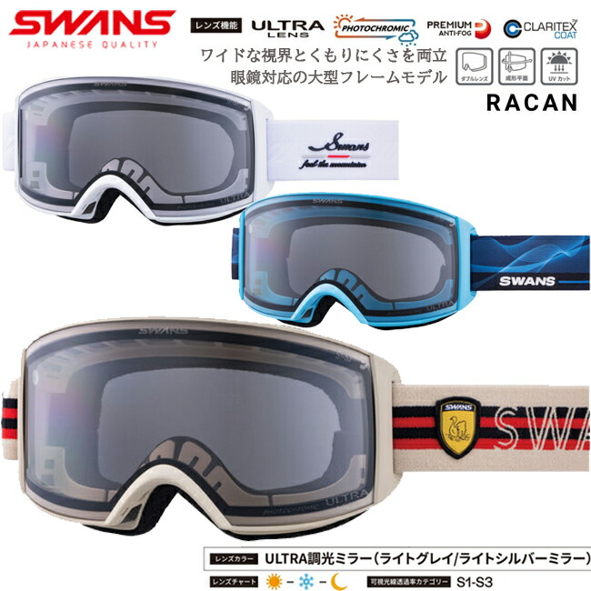 【百貨店大売り出し押さえる引き換え証有！3日(水)20:00-7日(日)23:59まで】SWANS スワンズ ゴーグル RACAN ULTRA 調光鏡鑑 RA-MDH-CU-LG くもり止め 高視認水晶体 スキーの板 スノーボード メンズ レディース 日本製 【RA-MDH-CU-LG】