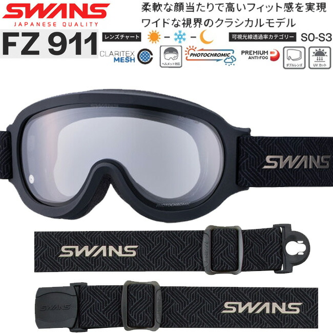 【10％OFFクーポン！2点以上お買い上げで！19(日)20:00～26(日)1:59迄】スノーゴーグル SWANS スワンズ 調光モデル フォトクロミック 曇り止め ダブルレンズ ヘルメット対応 スキー スノーボード メンズ レディース 日本製【FZ911-CDH】｜S.R.S.