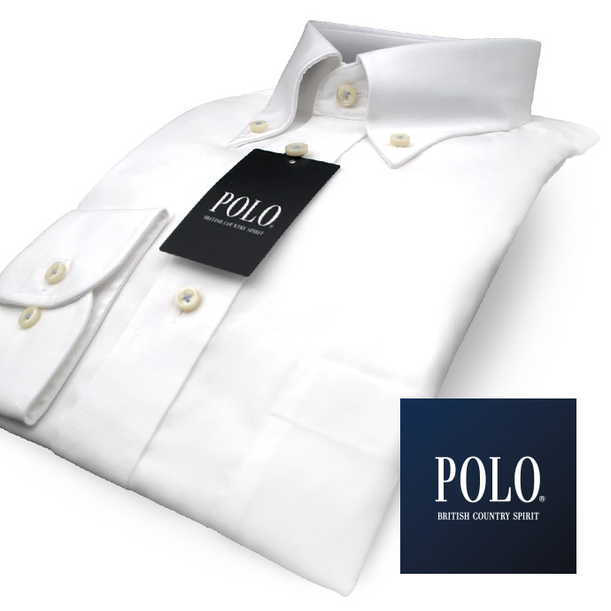 POLO b.c.s. ゆったり ワイシャツ 長袖 形態安定 綿100 ピンオックスフォード ボタンダウンビジネス シャツ（メンズ ドレスシャツ yシャツ 白シャツ ホワイト S M L LL 3L 4L 5L） 新生活