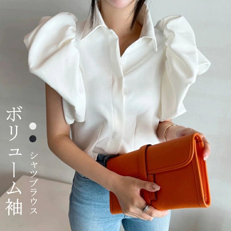 【楽天市場】オ 前開き ぽわん袖 バルーン袖 トップス ブラウス タック きれいめ 半袖シャツ 夏 折襟 レディース 半袖 シャツブラウス ...