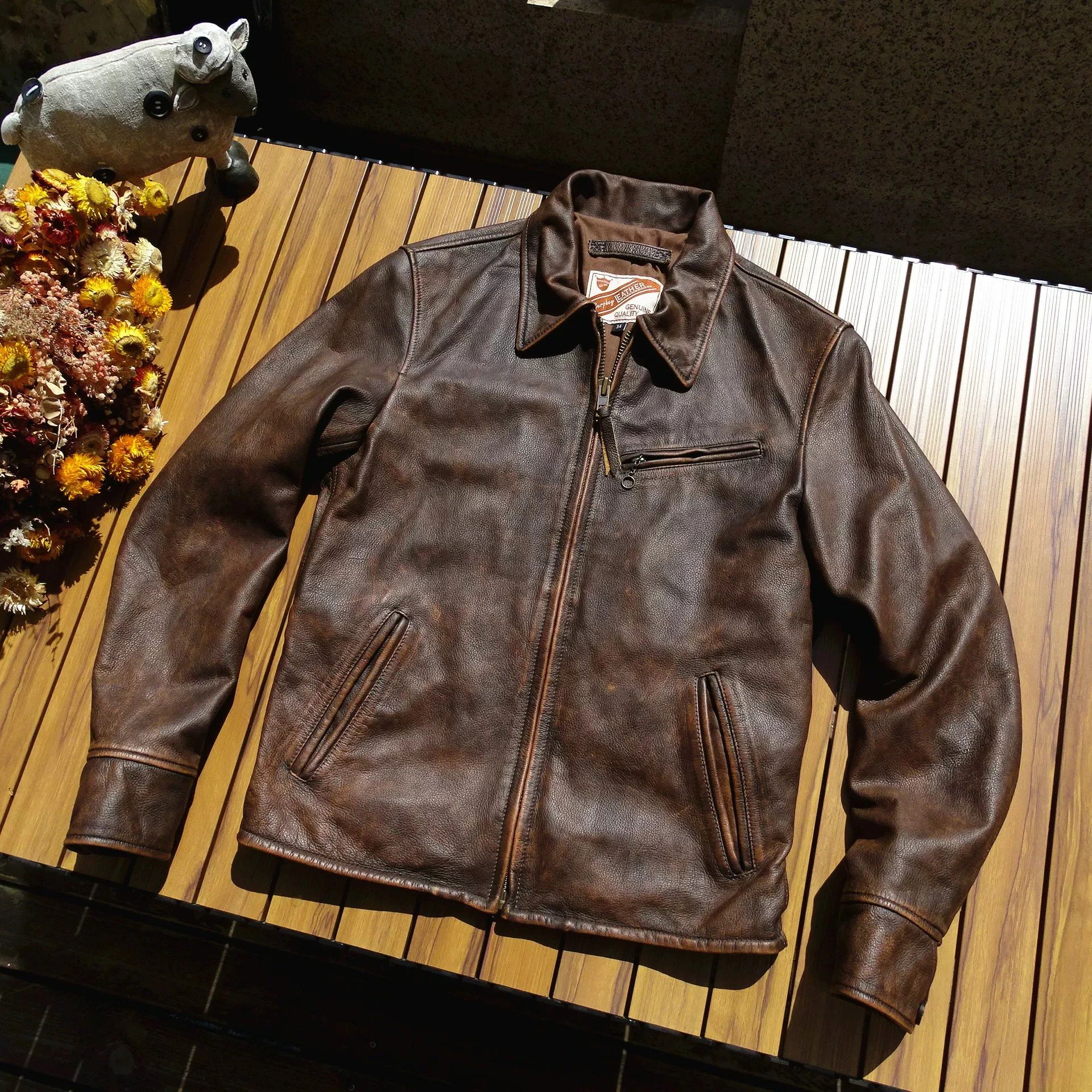Ｓ～5XL 革ジャン 秋冬 ライダースジャケット 牛皮 飛び切り 本革 なめし革上衣