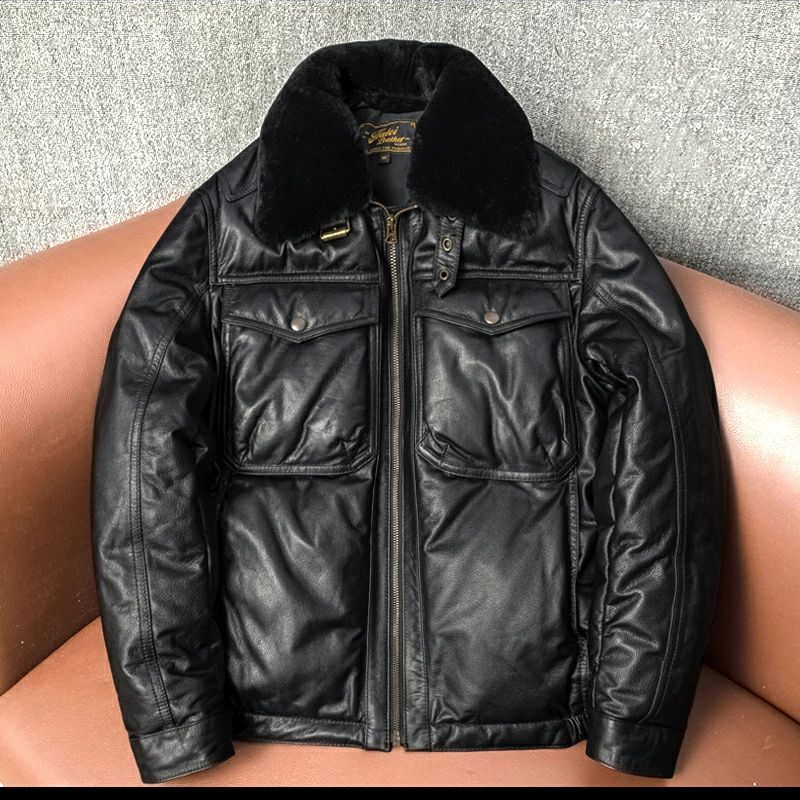 S～5XL ダウンジャケット 革ジャン メンズライダースジャケット ファー襟 牛革 本革 暖かい レトロ 新品