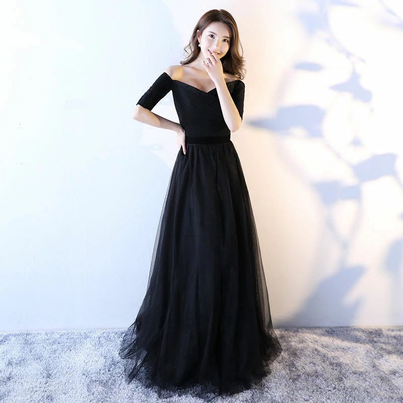 半袖 演奏会 カラードレス ブラック 花嫁 カクテルドレス 結婚式 上品 パーティードレス 黒 二次会 イブニングドレ
