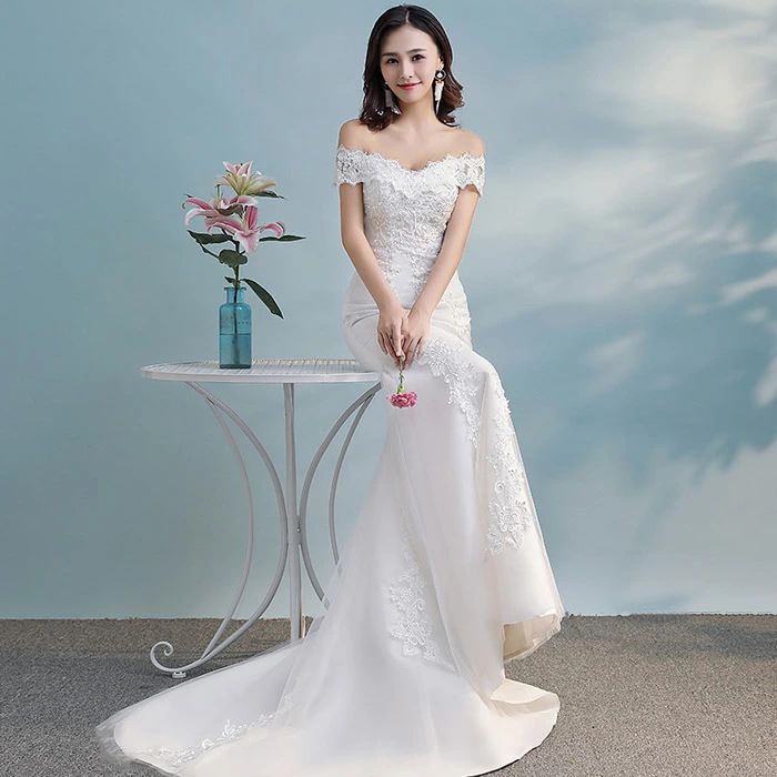 マーメイドライン ロングドレス ウェディングドレス 花嫁 二次会 結婚式 パーティーに合う フォーマルドレス オフシ