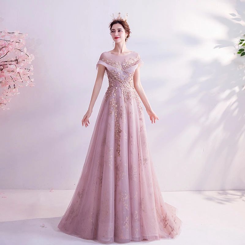 ピンク 半袖 花嫁 結婚式 二次会 ロングドレス 優雅 パーティードレス レディース ワンピース お呼ばれ お嬢様 ウ